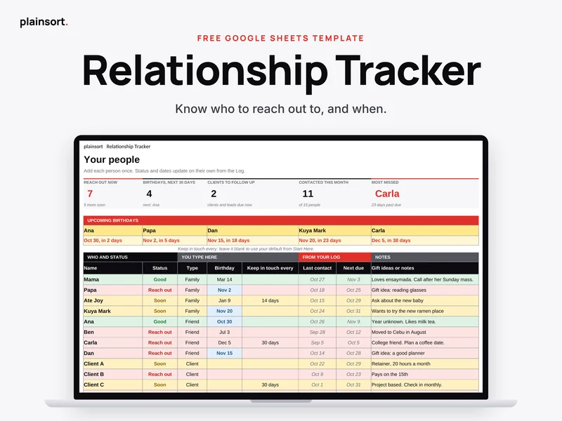 Relationship Tracker template preview